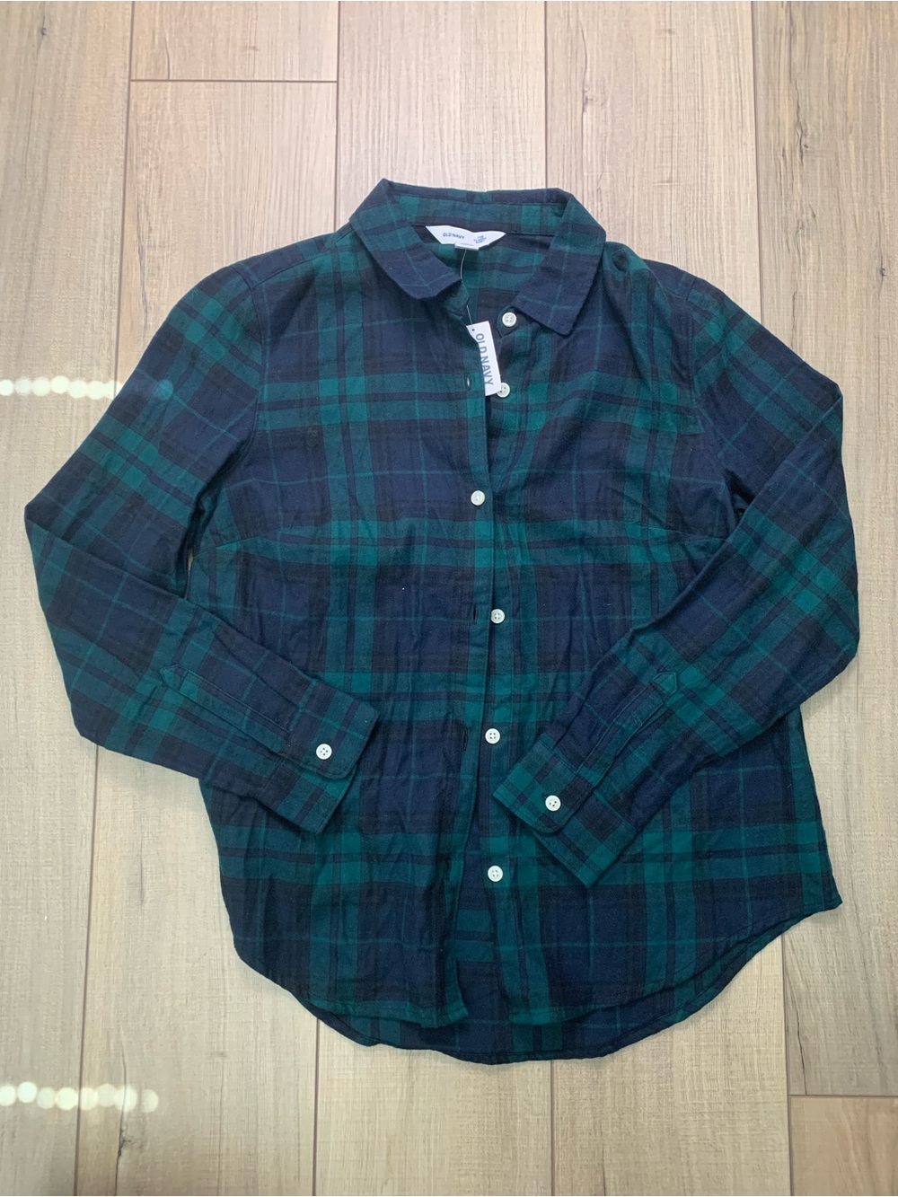 Old Navy Green & Navy Plaid Button-Down Shirt